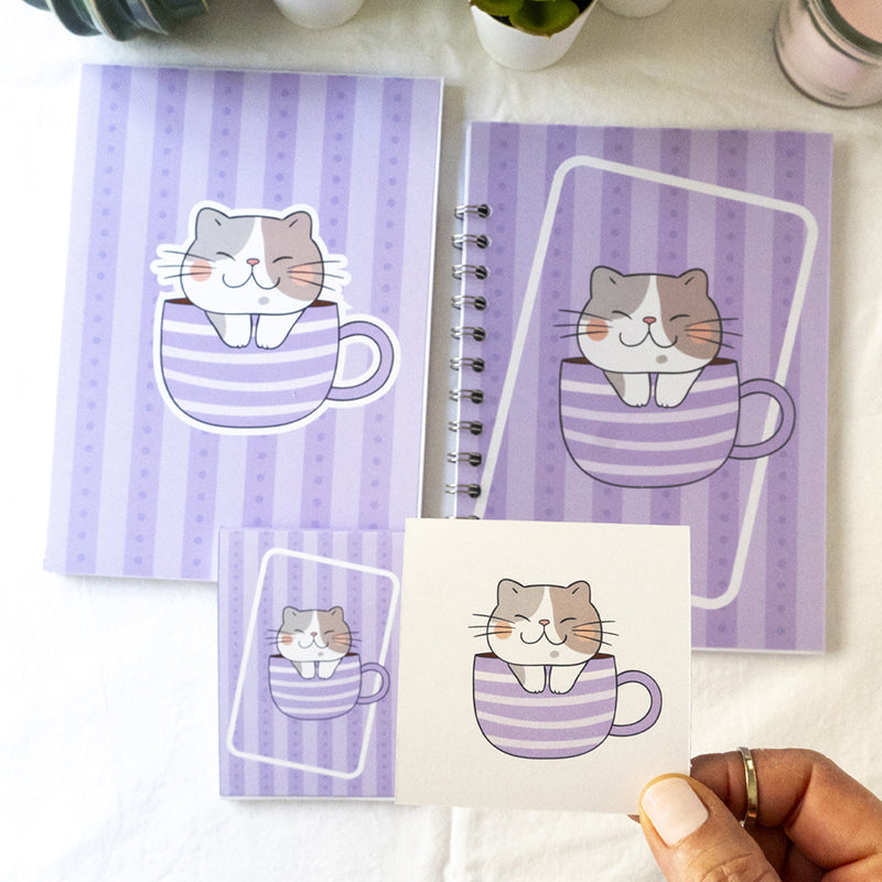 Set cartoleria Gattintazza Viola - Quaderno + Blocknotes + Blocchetto + Card