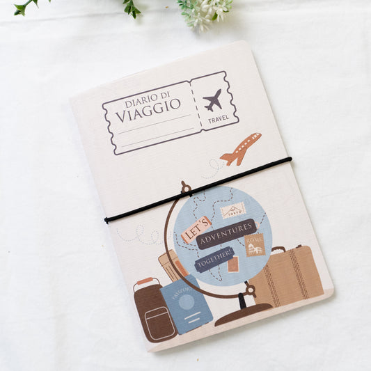 Diario di Viaggio Pocket con elastico - 13x18cm - Copertina telata - Mod. B-mappamondo