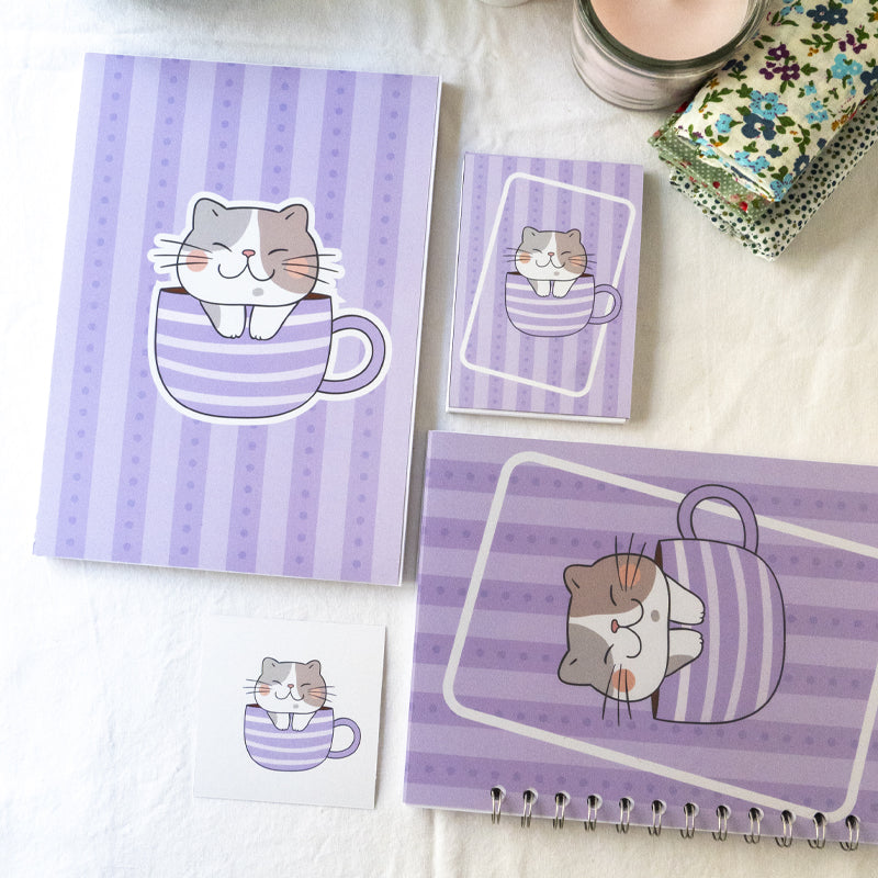 Set cartoleria Gattintazza Viola - Quaderno + Blocknotes + Blocchetto + Card