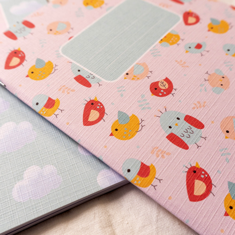 2 Quaderni artigianali "I Ruvidi" - 13x18cm - Copertina telata - Mod. Birds