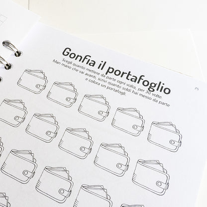 Set Book Money, 46 Sfide differenti per risparmiare, Block-notes, penna, busta risparmio  - Mod Cow