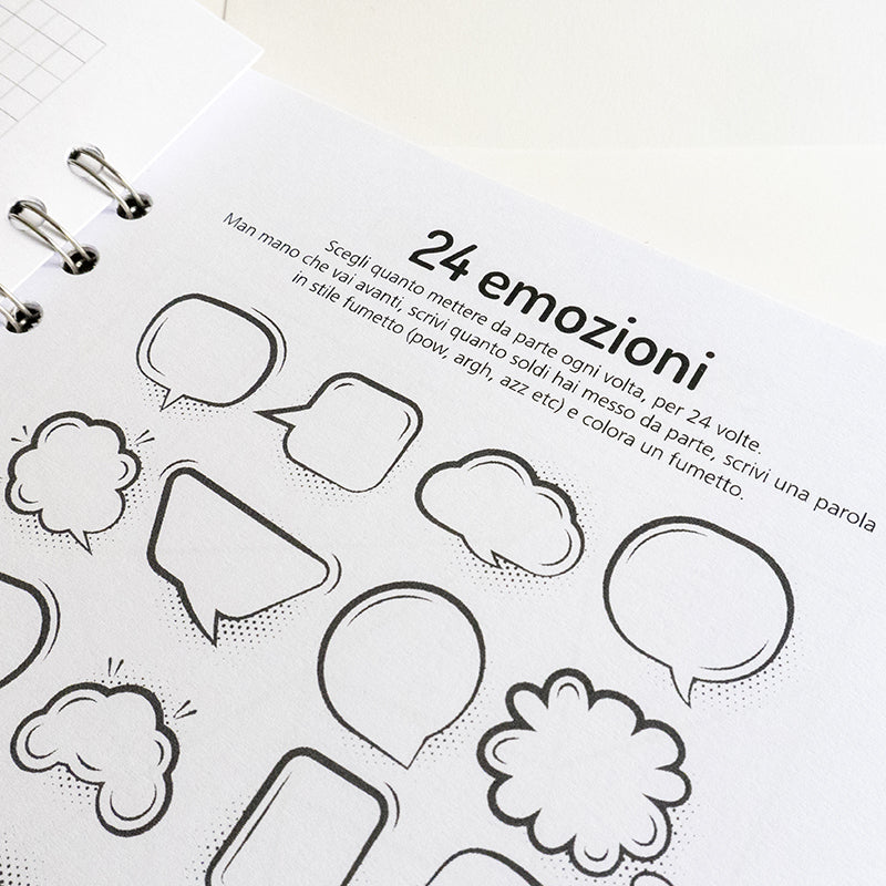 Set Book Money, 46 Sfide differenti per risparmiare, Block-notes, penna, busta risparmio  - Mod Cow