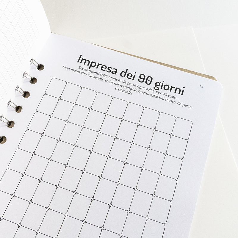 Set Book Money, 46 Sfide differenti per risparmiare, Block-notes, penna, busta risparmio  - Mod Cow