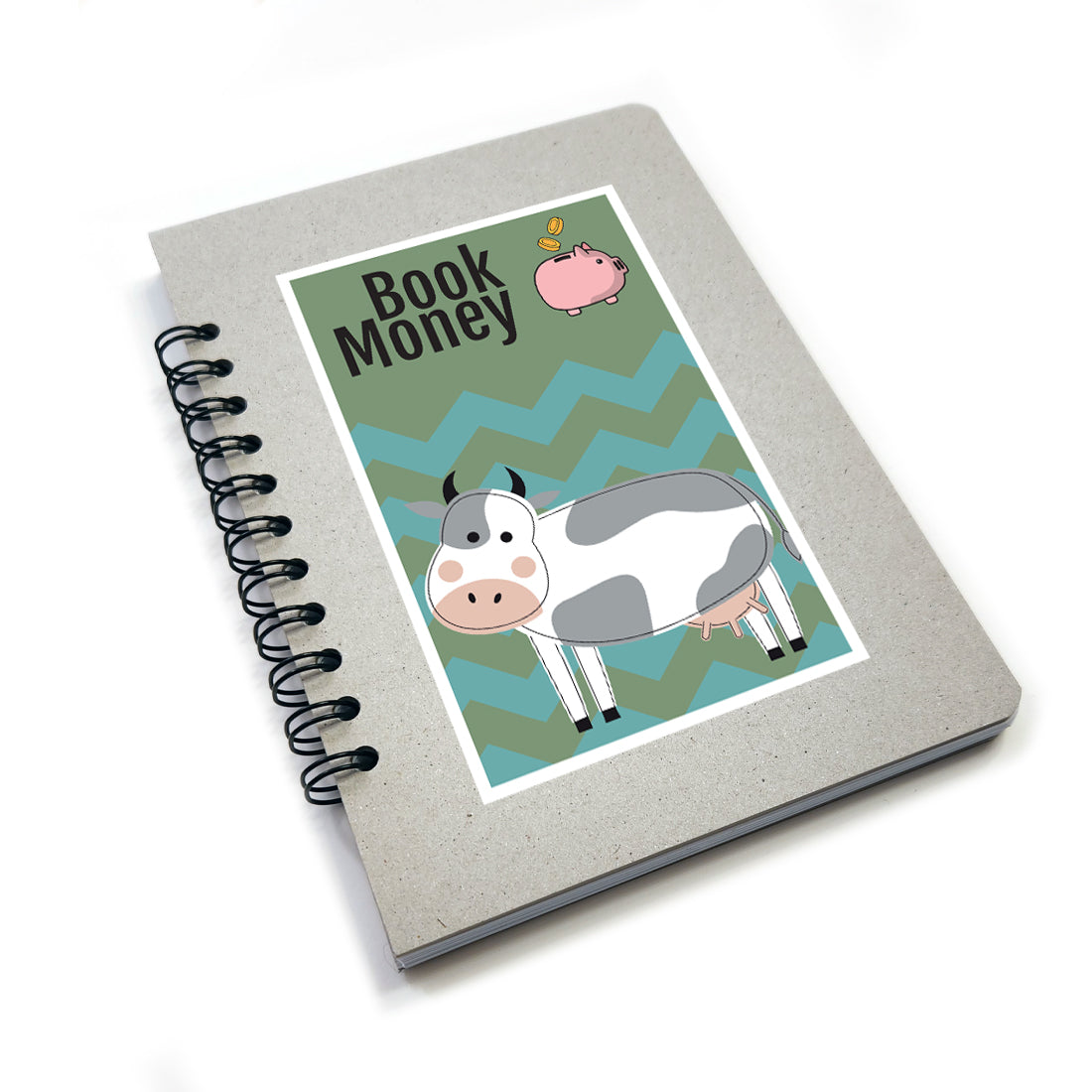 Set Book Money, 46 Sfide differenti per risparmiare, Block-notes, penna, busta risparmio  - Mod Cow