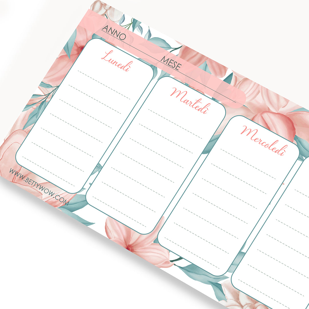 Planner settimanale Weekly Romantic Flowers - 28x9cm