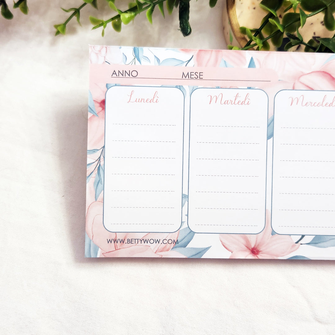 Planner settimanale Weekly Romantic Flowers - 28x9cm