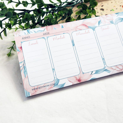 Planner settimanale Weekly Romantic Flowers - 28x9cm