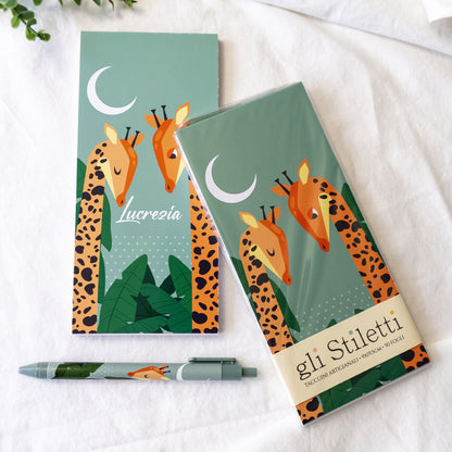 Taccuino lungo "Stiletti" personalizzabile - 9x19cm - mod. Jungle Giraffa